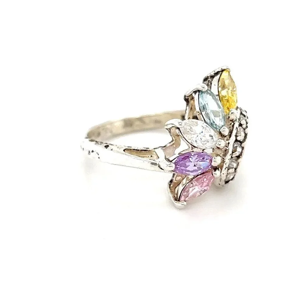 5-Marquis‎ Cut Gems Sterling Silver 925 Ring